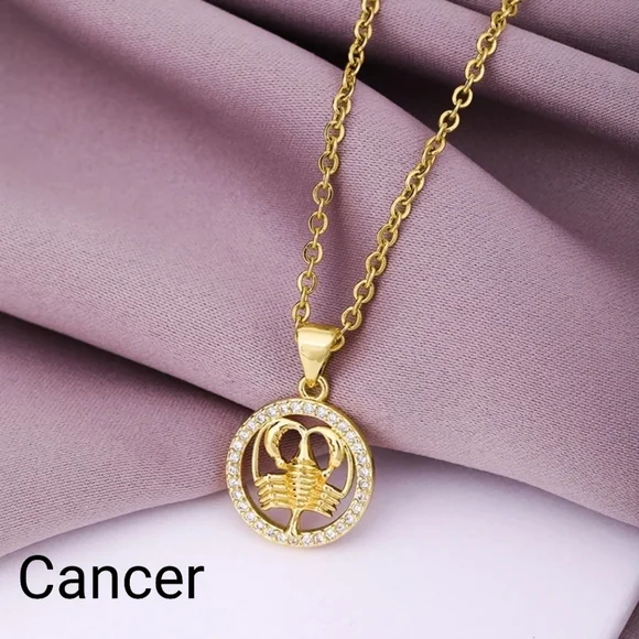 Cancer Zodiac Necklace Inlaid Zircon Gold Plated Stainless Steel - Picture 12 of 14